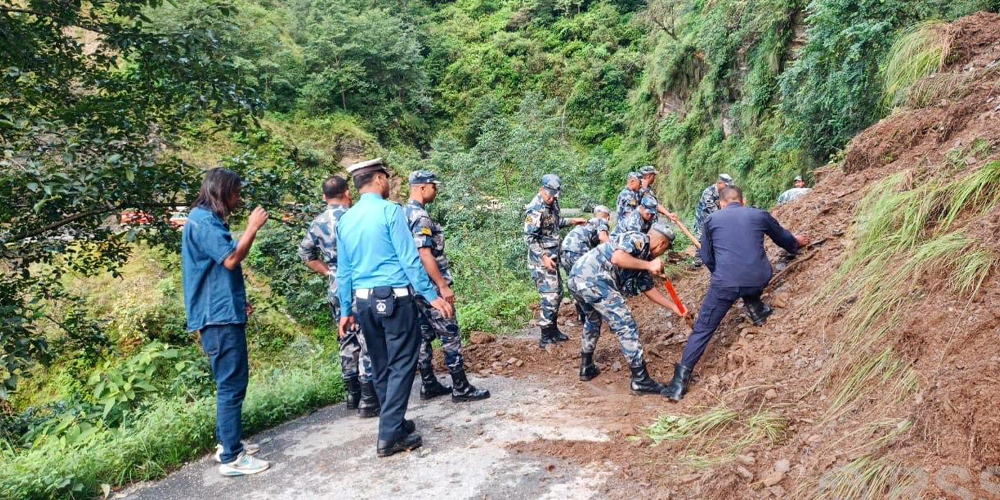 गुल्मीको रिडी-तम्घास सडक पहिराले अवरुद्ध